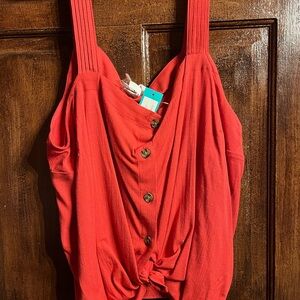 Red Button-Down Women's Top
